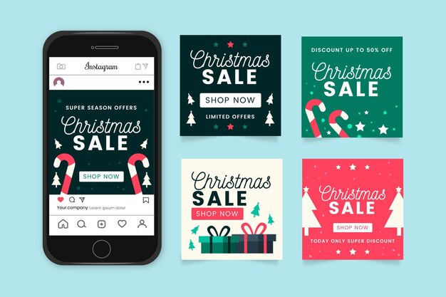 Free vector christmas sale instagram posts collection