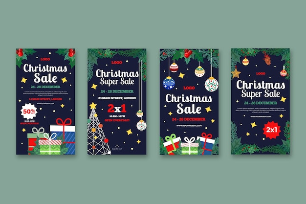 Free vector christmas sale instagram stories collection