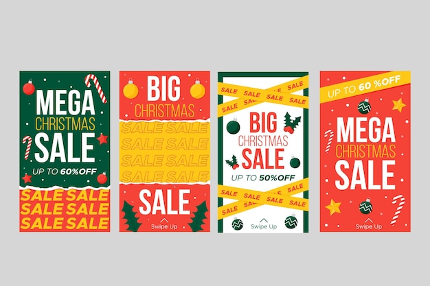 Free vector christmas sale instagram stories collection