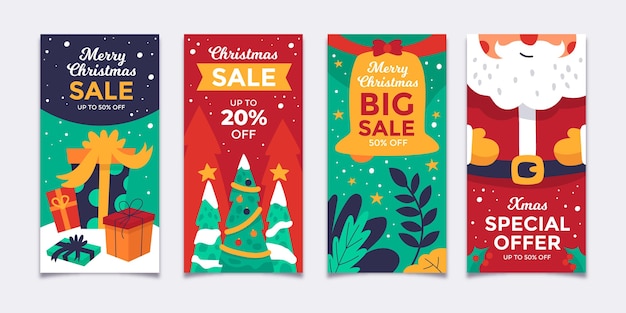 Free vector christmas sale instagram stories collection