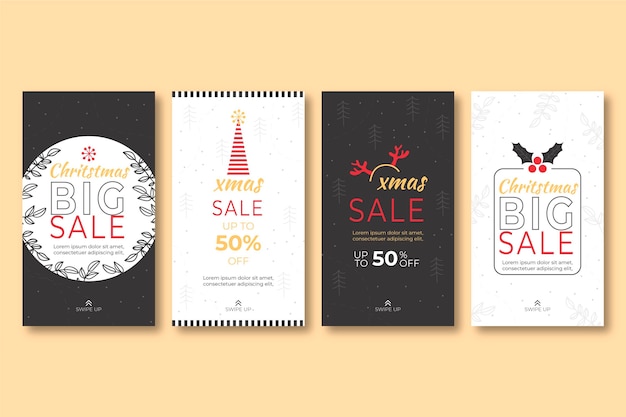 Free vector christmas sale instagram stories collection