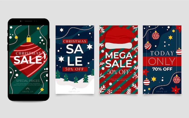 Free vector christmas sale instagram stories collection