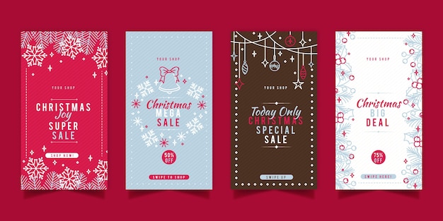 Free vector christmas sale instagram stories collection