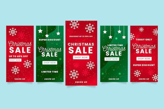 Free vector christmas sale instagram stories pack