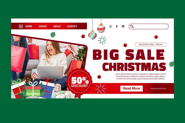 Free vector christmas sale landing page template