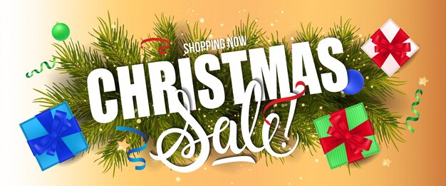 Christmas Sale Lettering and Gift Boxes