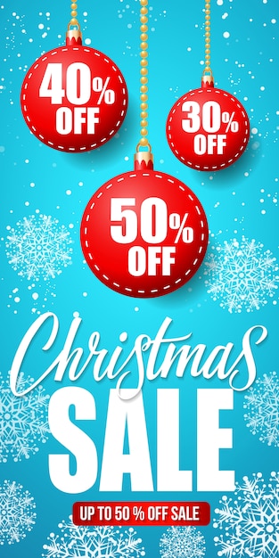 Free vector christmas sale lettering with baubles