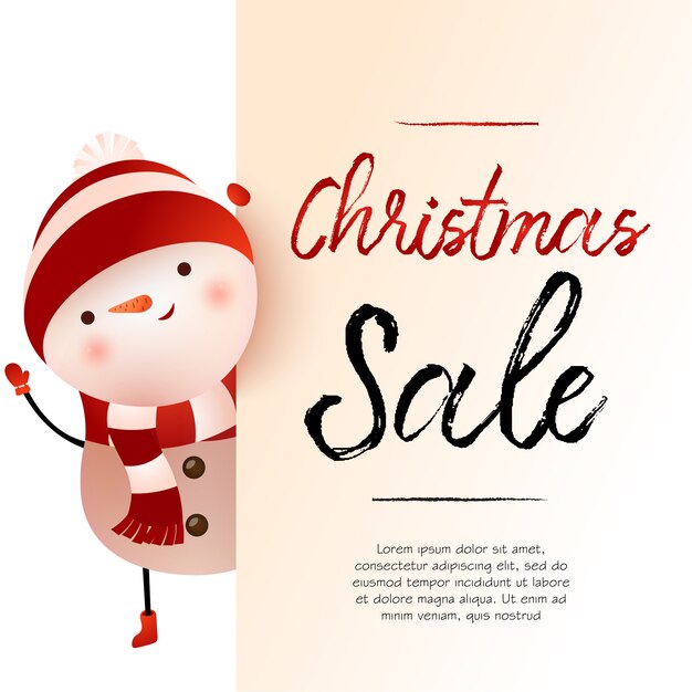 Christmas Sale light beige banner design with snowman and sample text