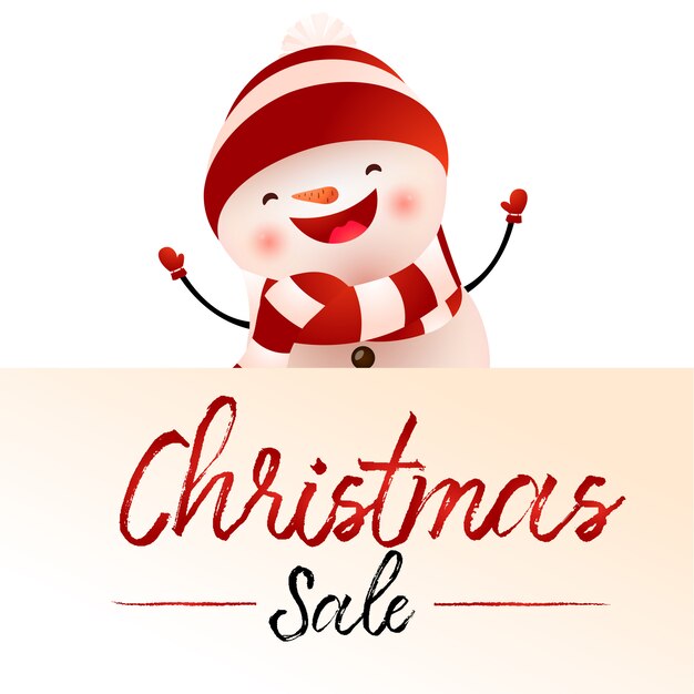 Christmas Sale light beige poster design with cartoon snowman