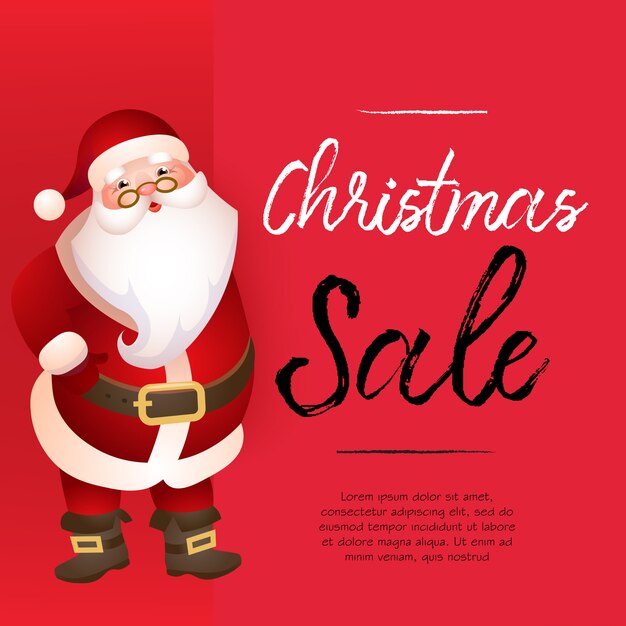 Christmas Sale red banner design with Santa Claus and sample text