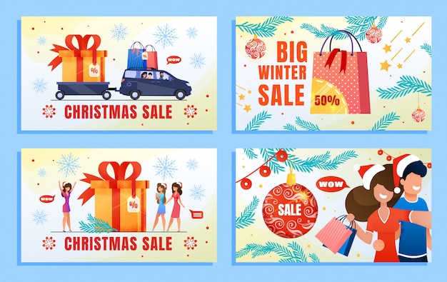 Christmas sale winter advertising flat banner set