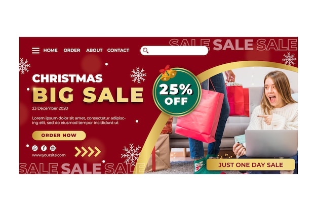 Free vector christmas sales ad landing page template