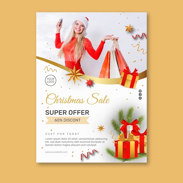 Free vector christmas sales poster a4