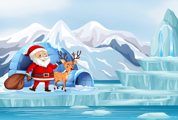 Christmas scene with santa and reindeer