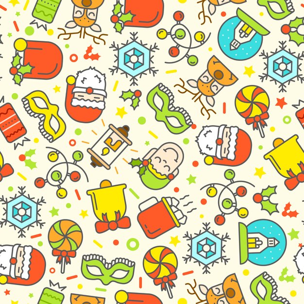 Christmas seamless pattern with flat icons. 