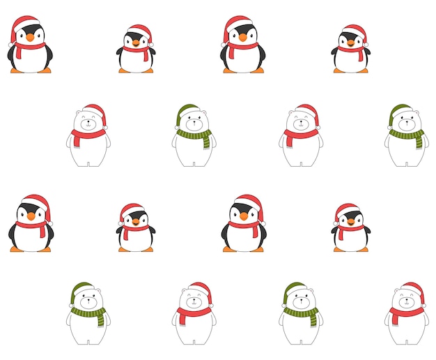 Free vector christmas seamless pattern with penguins and polar bears.