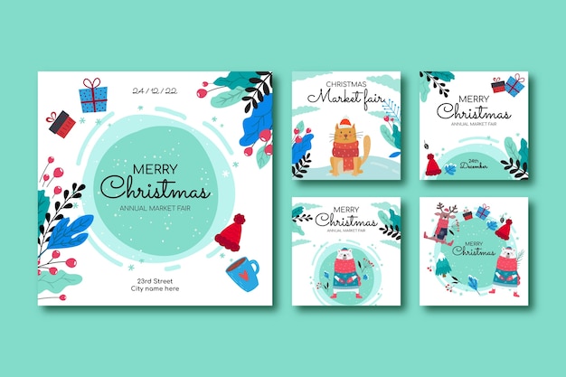 Free vector christmas season celebration instagram posts collection