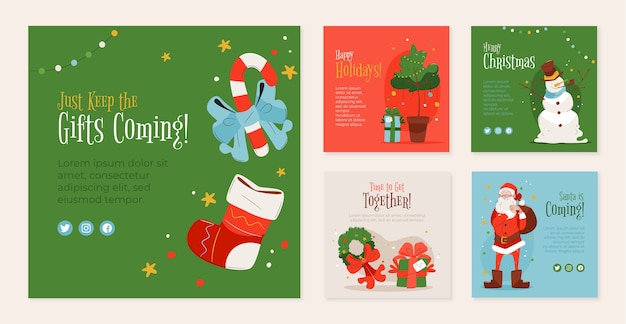 Free vector christmas season celebration instagram posts collection