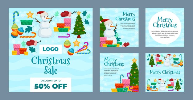 Free vector christmas season celebration instagram posts collection