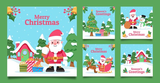 Free vector christmas season celebration instagram posts collection