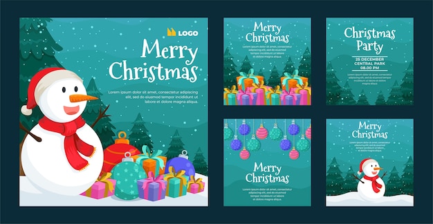 Free vector christmas season celebration instagram posts collection