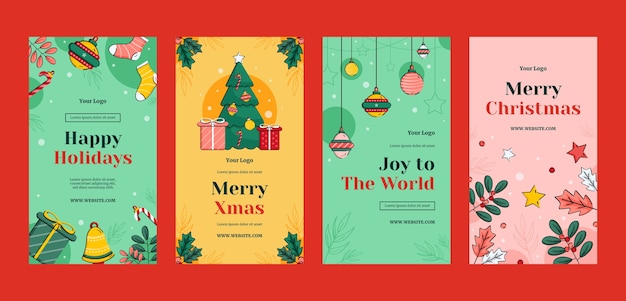 Бесплатное векторное изображение Коллекция рассказов instagram о праздновании рождественского сезона