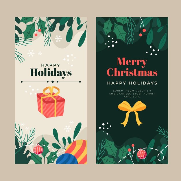 Christmas season celebration vertical banners set