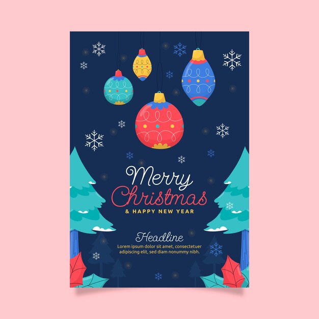 クリスマス シーズンのお祝い垂直ポスター テンプレート