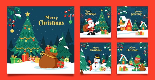 Free vector christmas season instagram posts collection