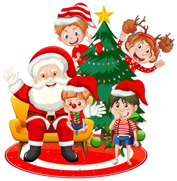 Christmas season with children and santa claus