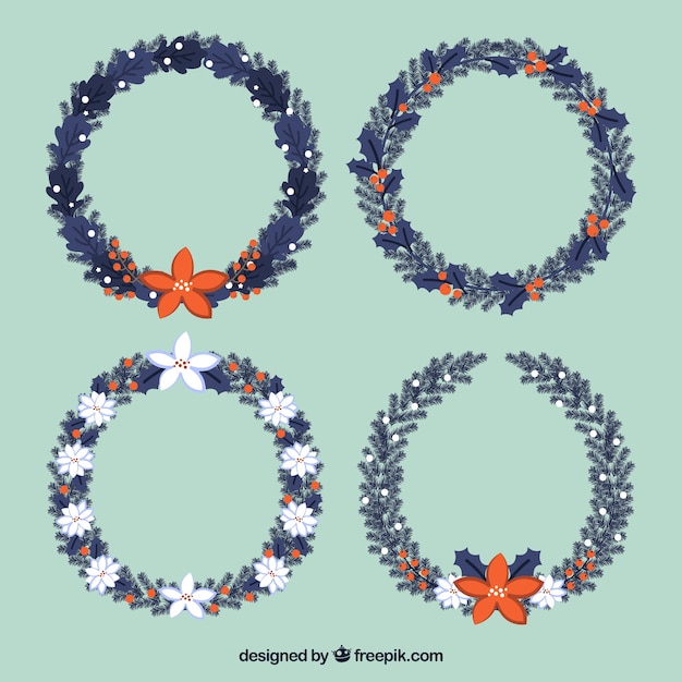 Christmas set of dark blue wreaths