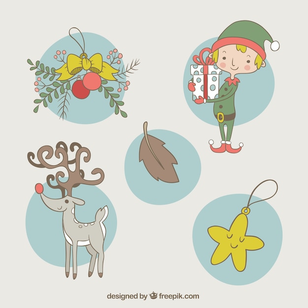 Бесплатное векторное изображение Рождественский набор с милыми украшениями