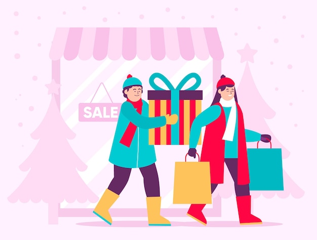 Бесплатное векторное изображение Иллюстрация сцены рождественских покупок