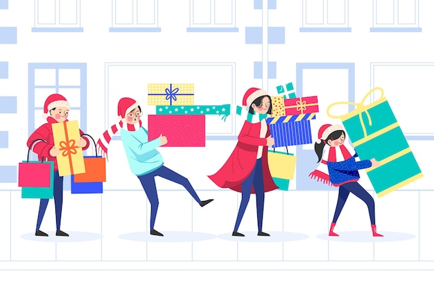 Christmas shopping scene with gifts