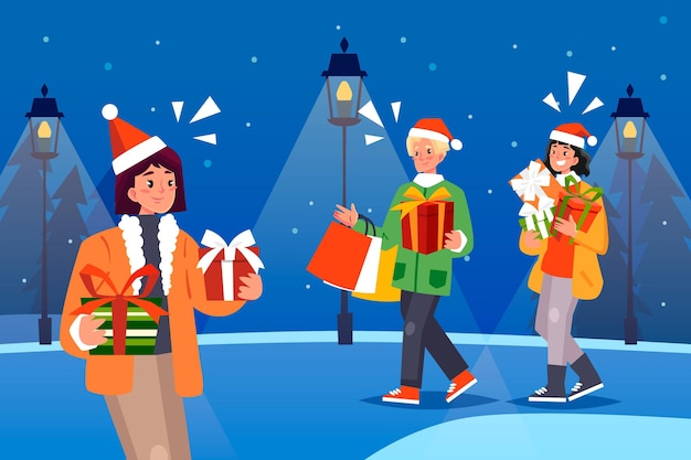 Free vector christmas shopping scene