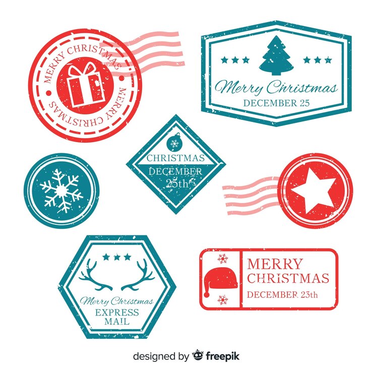 Free Vector christmas simple stamps collection