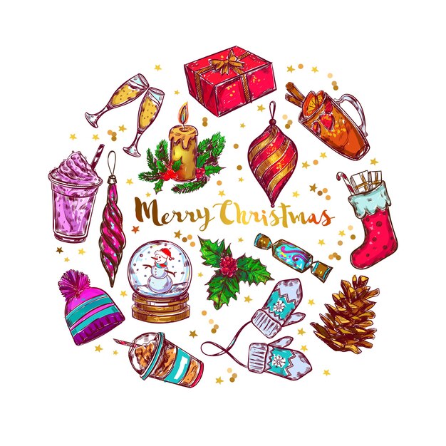 Christmas Sketch Lettering Circle Composition