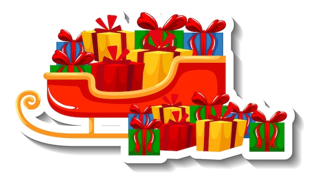 Christmas sleigh with gift boxes cartoon sticker