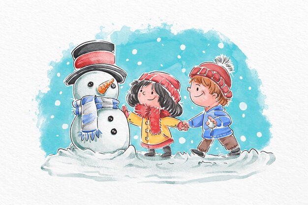 クリスマスの雪のシーンのイラスト