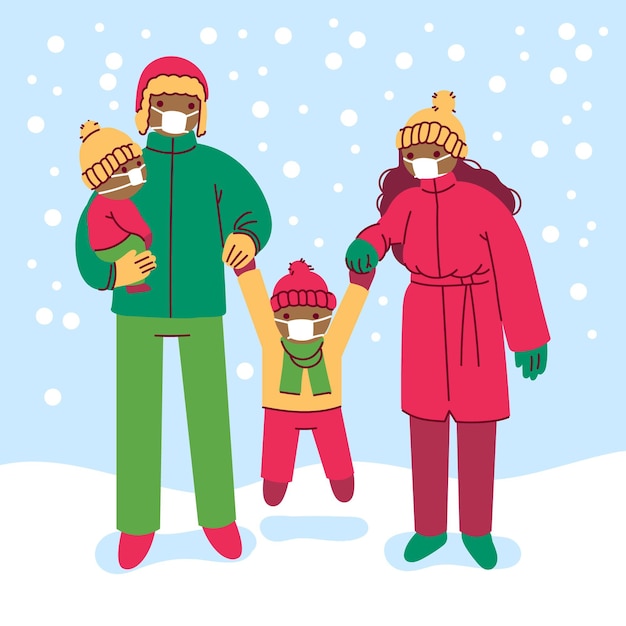 Christmas snow scene - wearing masks