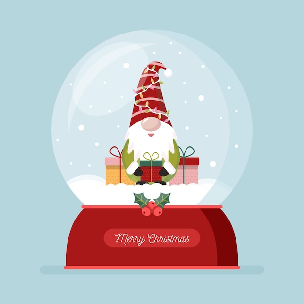 Рождественский снежный шар в плоском дизайне
