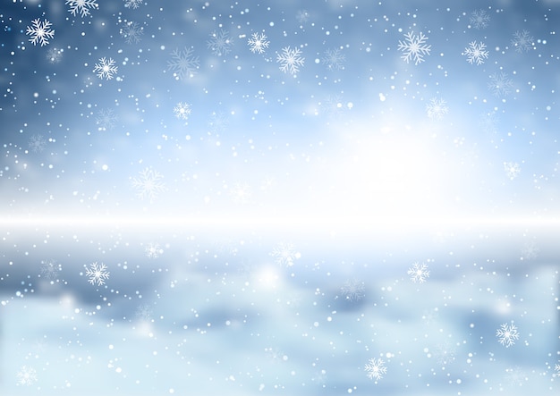 Free vector christmas snowflakes on a defocussed winter landscape background