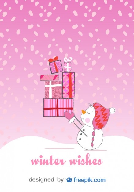 Free vector christmas snowman card in happy pink background