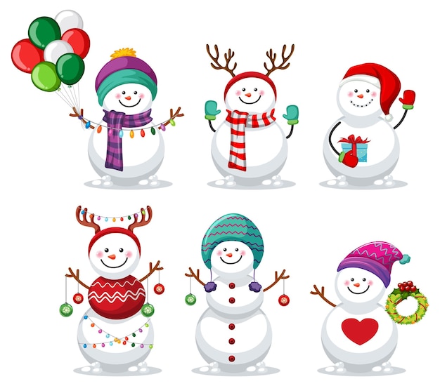 Christmas snowman cartoon character set