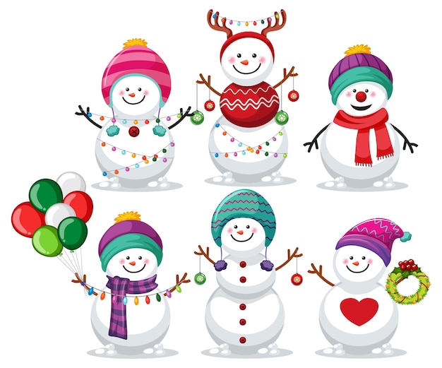 Free vector christmas snowman cartoon character set