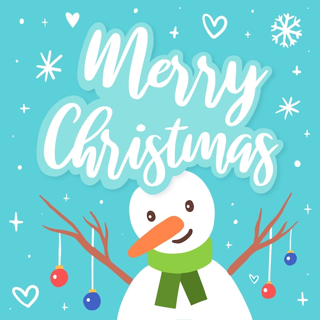 Free vector christmas snowman character illustration with lettering