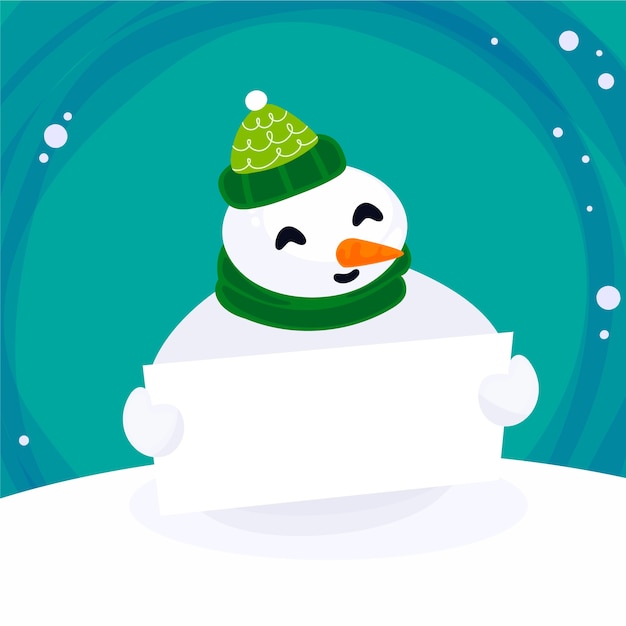 Christmas snowman holding blank banner