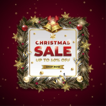 크리스마스 광장 현실적인 소셜 미디어 게시물 광고 빨간색과 금색 테마 프리미엄 템플릿