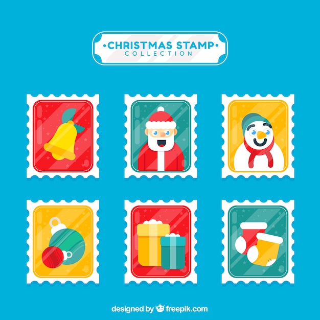 Free vector christmas stamp collection in bright colours