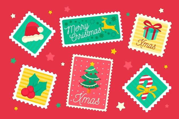 Christmas stamp collection in flat design